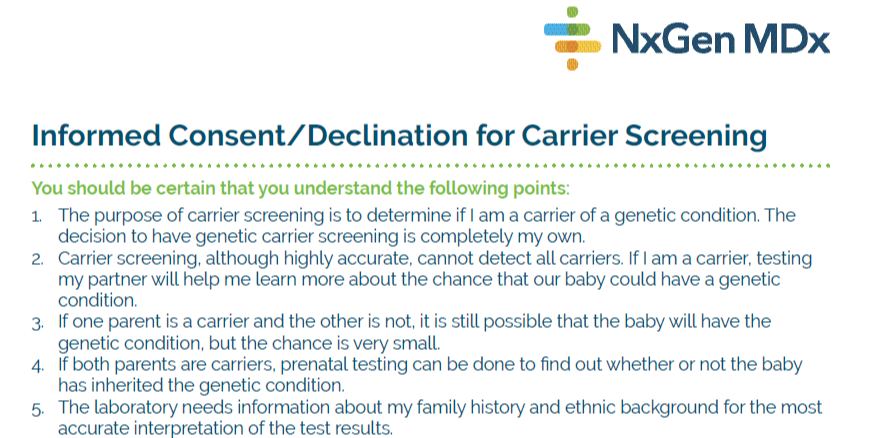 Link to Informed Consent/Declination for Carrier Screening Form