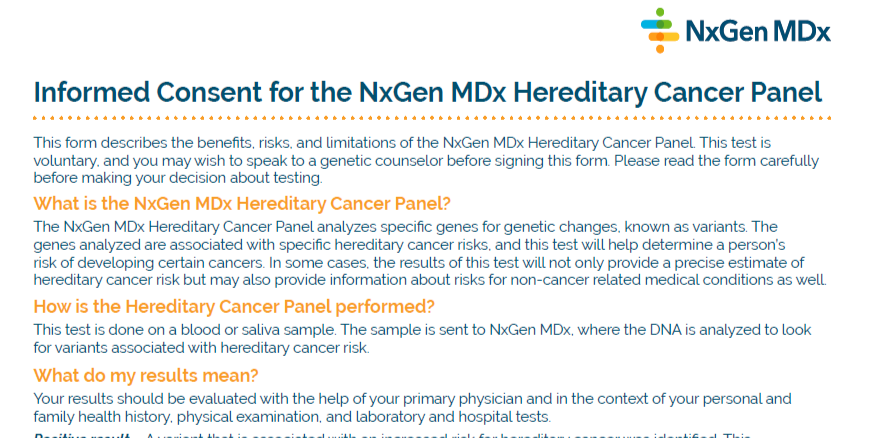 Link to Informed Consent for the NxGen MDx Hereditary Cancer Panel Form