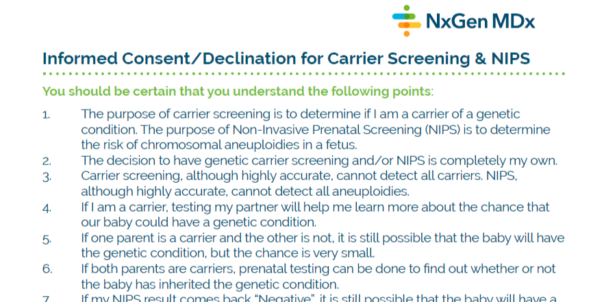 Link to Informed Consent/Declination for Carrier Screening and NIPS Form