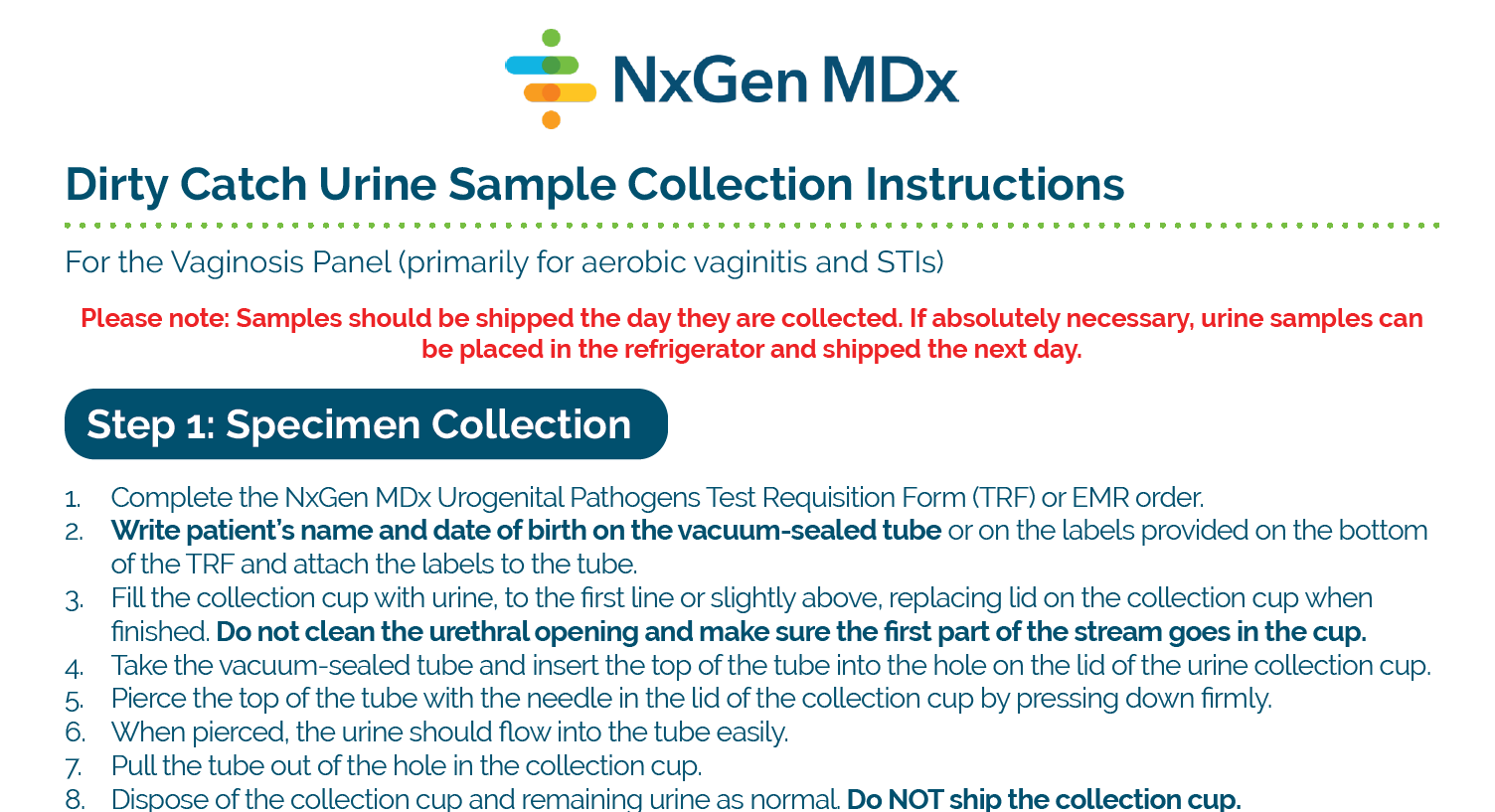 Link to Dirty Catch Urine Sample Instructions for Vaginosis Test