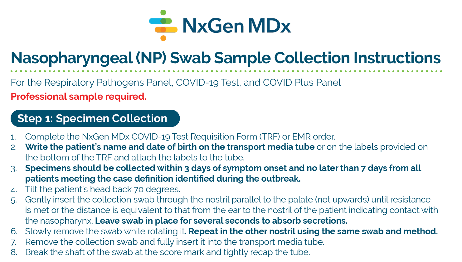  Link to Nasopharyngeal Swab Collection Instructions PDF