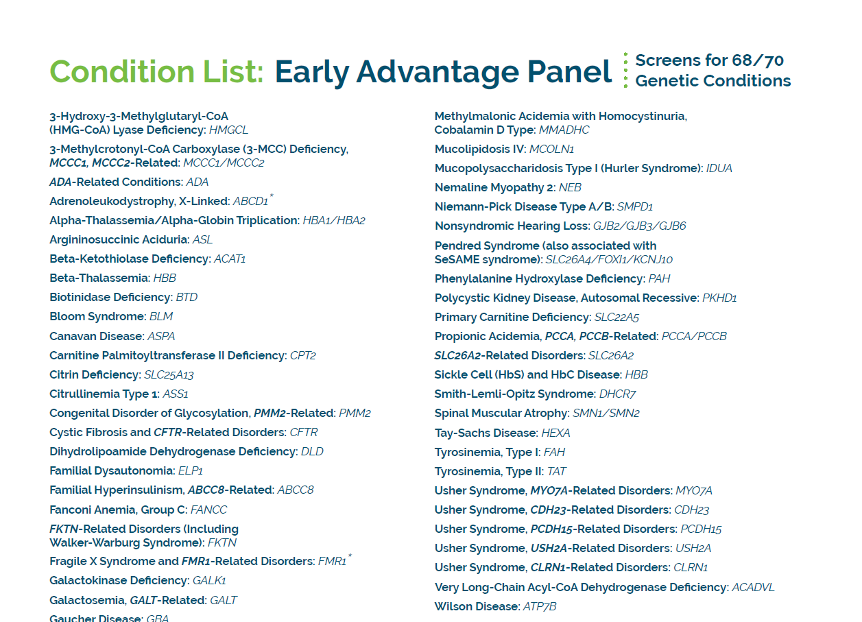 Link to Early Advantage Panel Condition List PDF